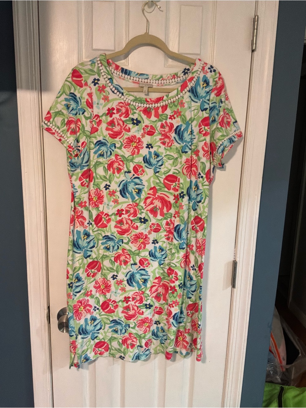 Talbots Floral Scoop-Neck Tunic in Coral, Aqua & Leaf Green